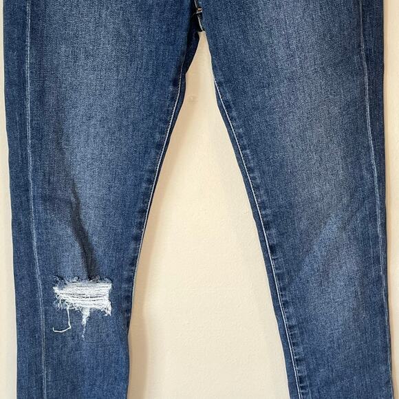 Express Medium Wash Distressed Super High Rise Skinny Jean Size 00R - Picture 10 of 13